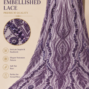 Luxury Embellished Lace Fabric – Purple Ogee Wave Sequin & Beadwork