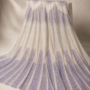 Luxury Embellished Net Fabric – Lavender & Ivory Peacock Fan Sequin & Pearl Beadwork