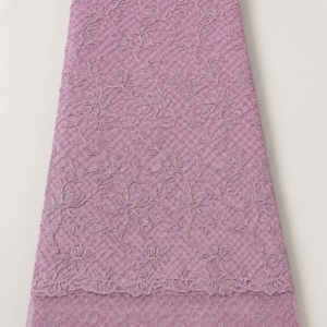 Lace Fabric – Dusty Mauve / Lilac Tonal All-Over Floral Vine Cord Lace on Diamond Lattice Net Ground with Scallop Floral Border